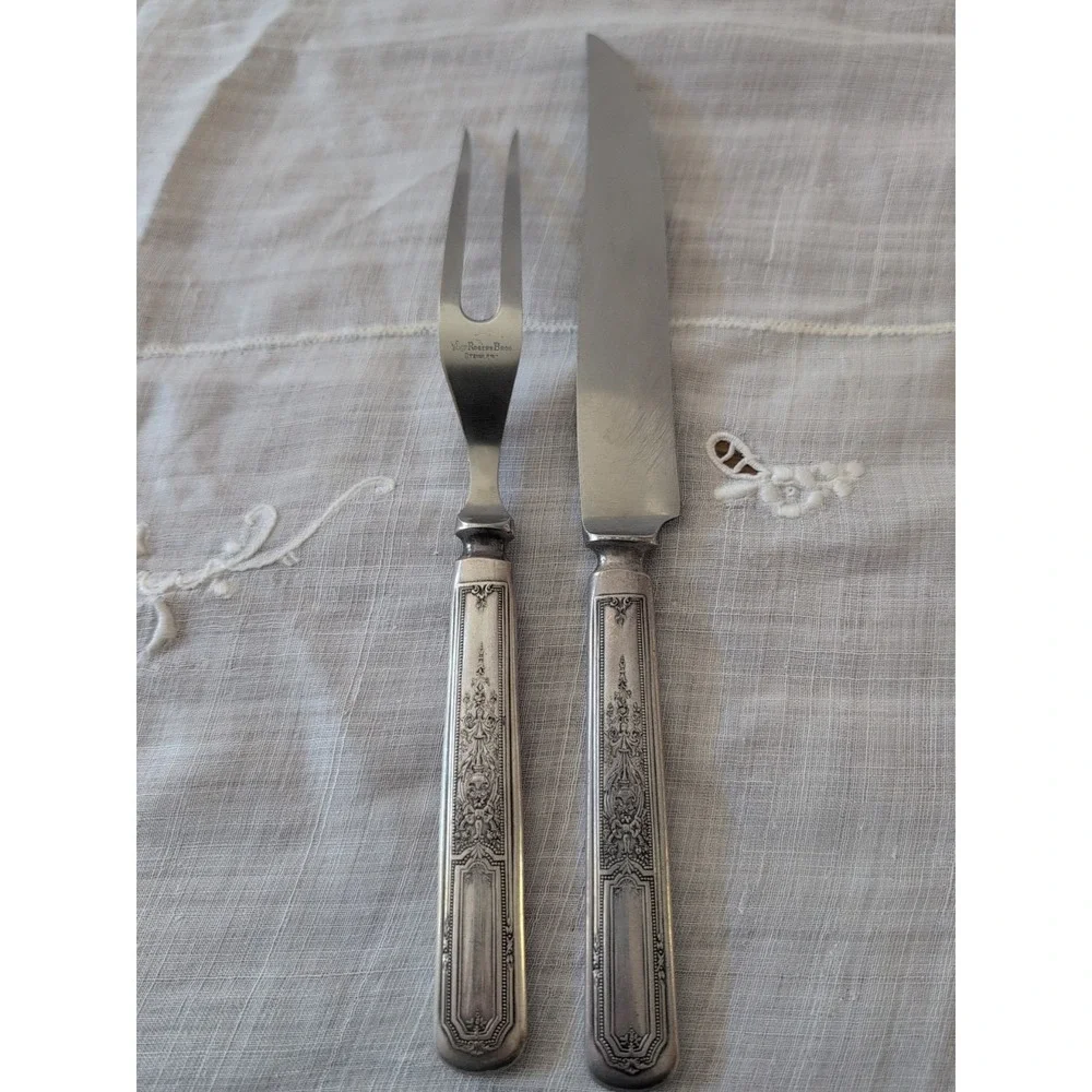 1847 Rogers Bros Ancestral Flatware Silverware Set Carving Knife & Fork W/M Mono